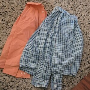 Tommy Hilfiger Boys Orange Solid & Blue Green Plaid Button Down Shirts